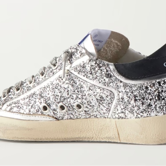 GOLDEN GOOSE Superstar distressed metallic glittered leather sneakers - Picture 4 of 10